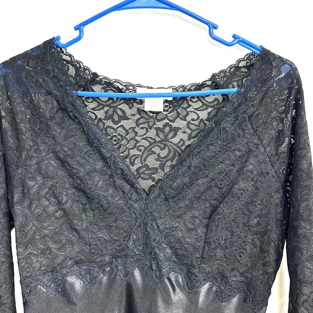 Jones New York Black Floral Lace Satin Slip Dress‎ Lingerie Women's Size S